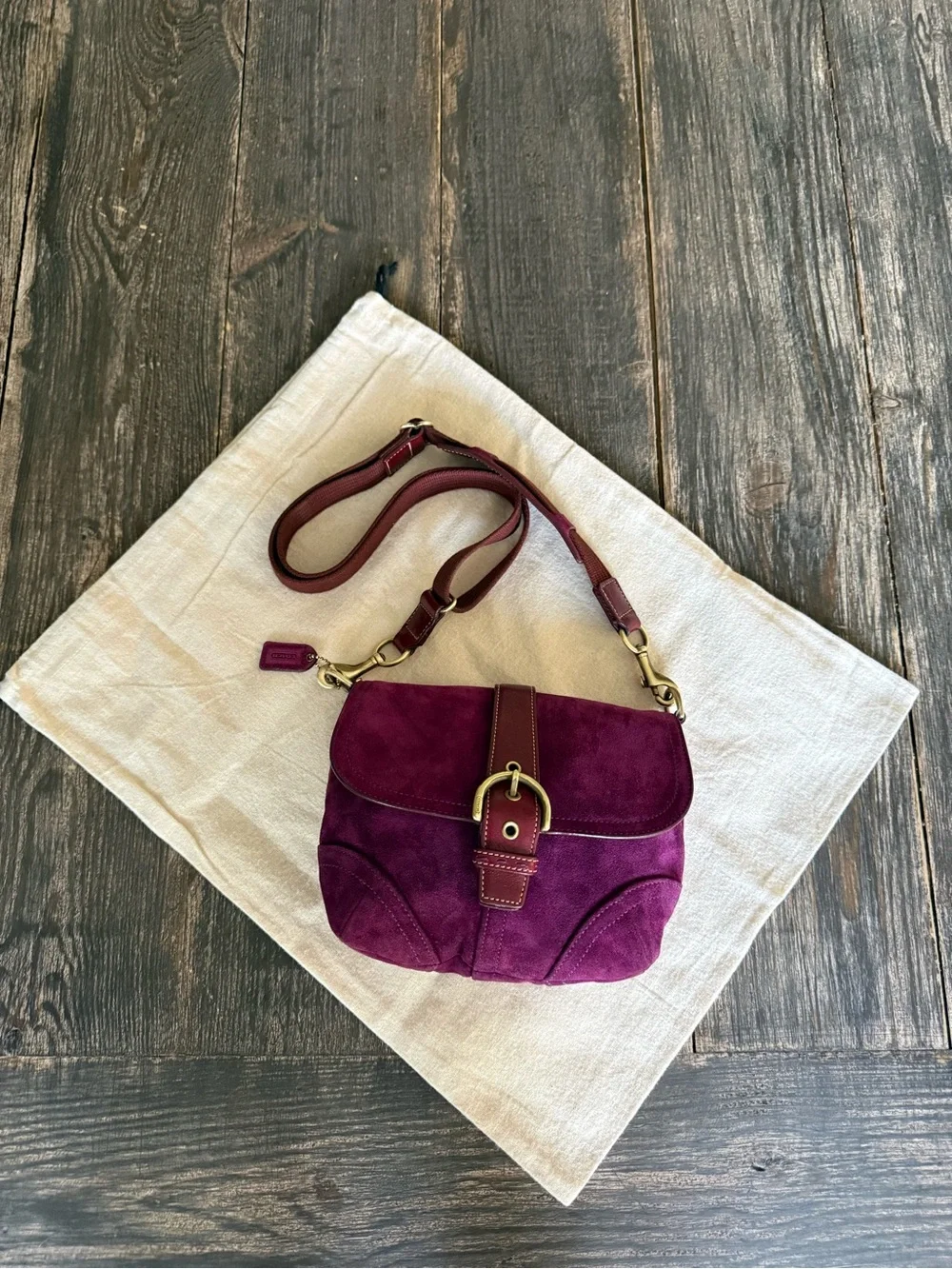 Vintage Coach Soho Plum Suede Buckle Flap Bag 2004-2005 Rare Y2K